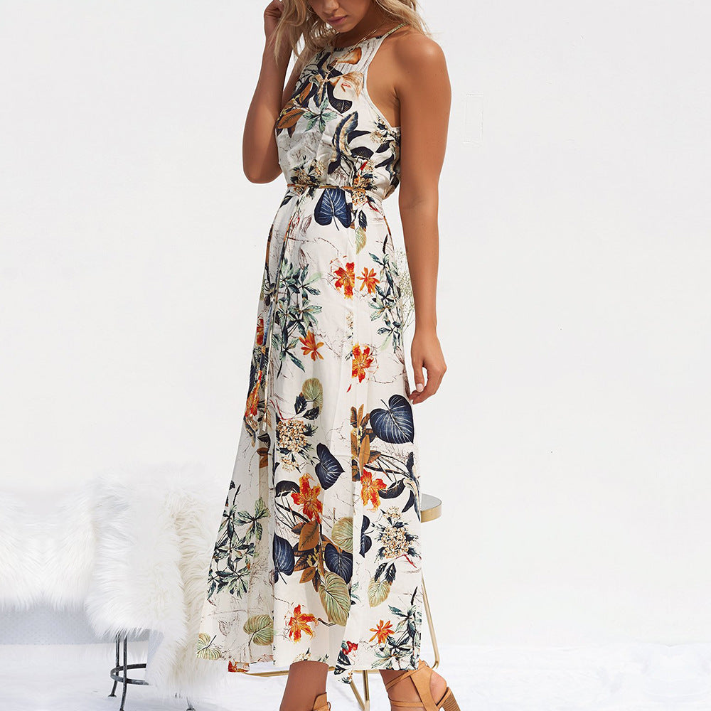 Floral Print Maxi Dress (Apricot) (S-XL)