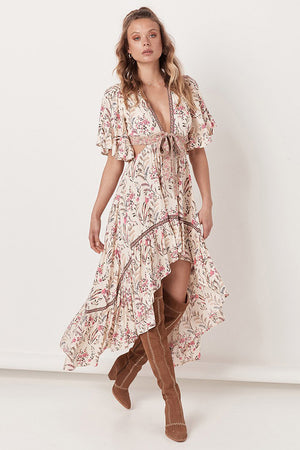 Sexy Boho High-Low Dress with V-Neck