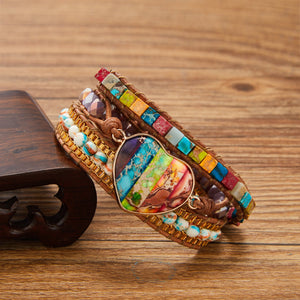 Boho Spiritual Chakra Leather Wrap Bracelets