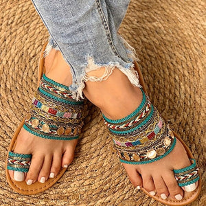 Boho Flat Slip-on Sandals (Green)