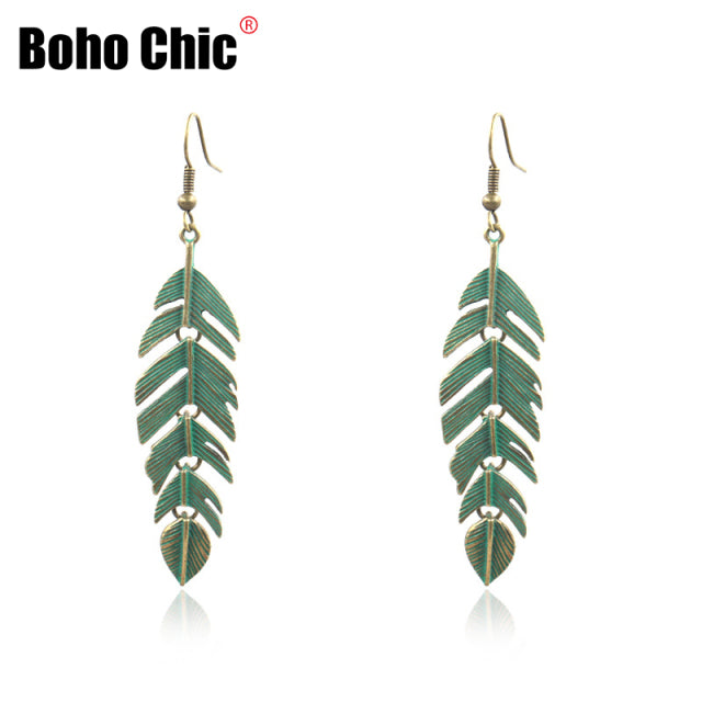 Boho Chic Earrings Leaf Hanging Dangle Drop Hippie Style Earrings